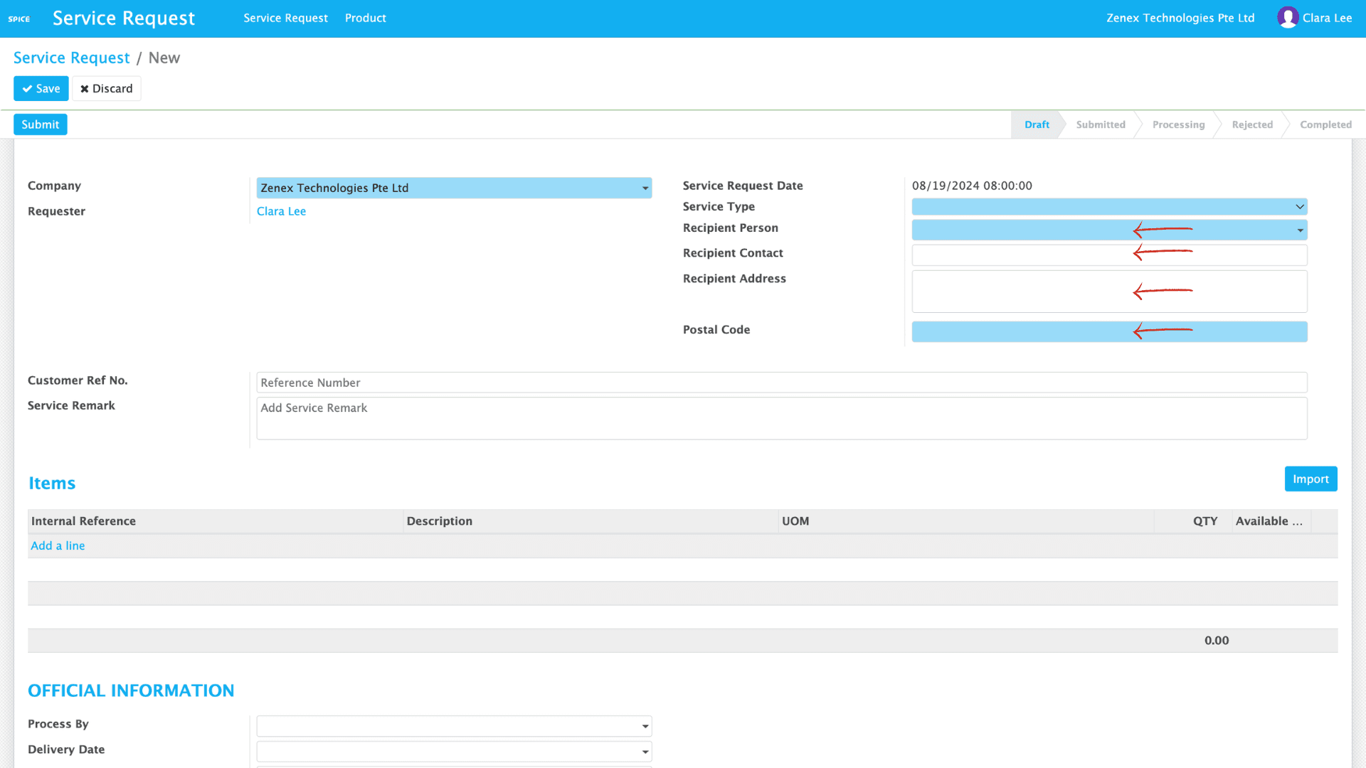 Enter Recipient & Address Details – screenshot